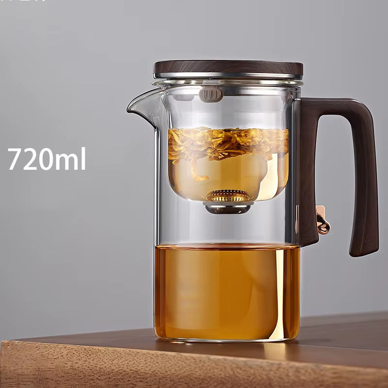 Water Separation Inner Container Teapot One Click Magnetic Switch Tea Separation Filtration Glass Tea Pot Wood Handle Teapot