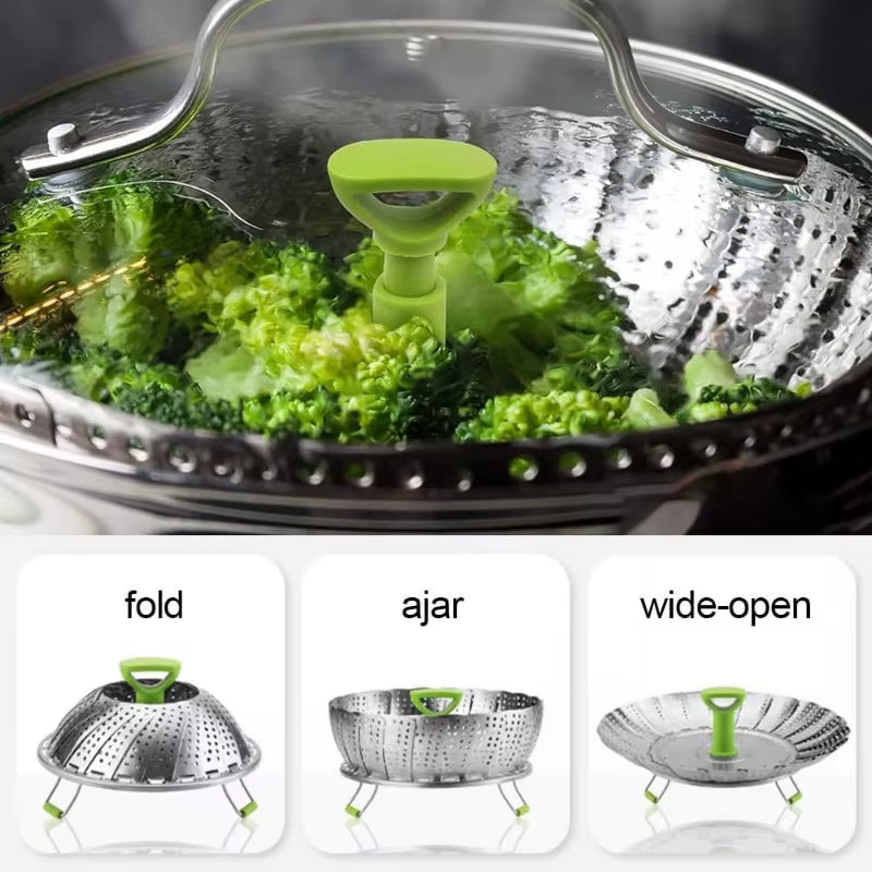 Stainless Steel Lotus Steaming Tray Folding Expandable Food Steamer Vegetable Fruit Basket Mesh Steamer Rack Cooking Cookware
