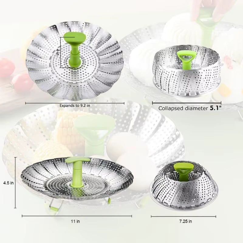 Stainless Steel Lotus Steaming Tray Folding Expandable Food Steamer Vegetable Fruit Basket Mesh Steamer Rack Cooking Cookware